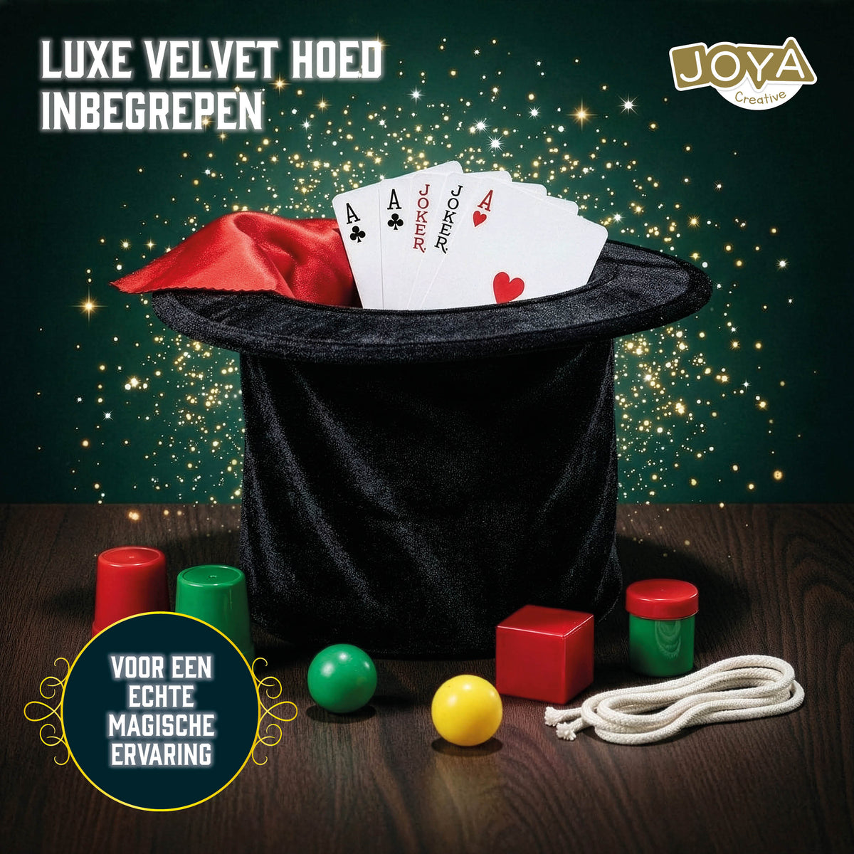 Joya Creative Caja de magia con lujoso sombrero de terciopelo - Set de magia completo para niños con libro de instrucciones incluido