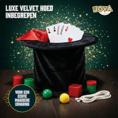 Joya Creative Caja de magia con lujoso sombrero de terciopelo - Set de magia completo para niños con libro de instrucciones incluido
