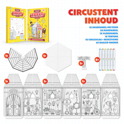 Joya Creative Construye tu propio circo – Casita de cartón de tamaño real para construir, colorear y jugar con 6 rotuladores