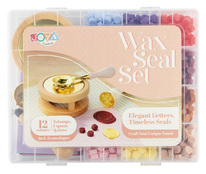 Joya Creative Luxe Wax Stempel Set – Complete Wax Zegel Kit met 12 Kleuren Wax Beads, Stempels en Enveloppen
