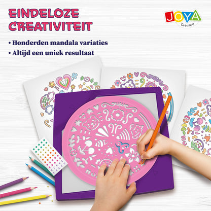 Joya Creative Diseñador de mandalas 2 en 1 – Kit para dibujar mandalas con plantillas, lápices de colores y rotuladores finos