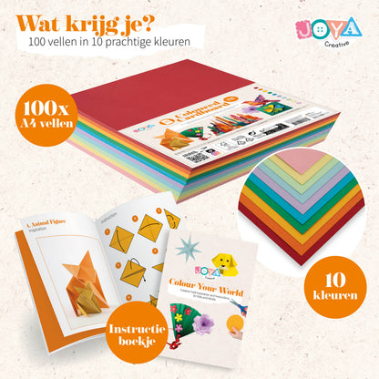 Joya Creative Cartulina de colores A4 de 100 hojas - Papel de manualidades de 200 gramos en 10 colores con libro de inspiración incluido