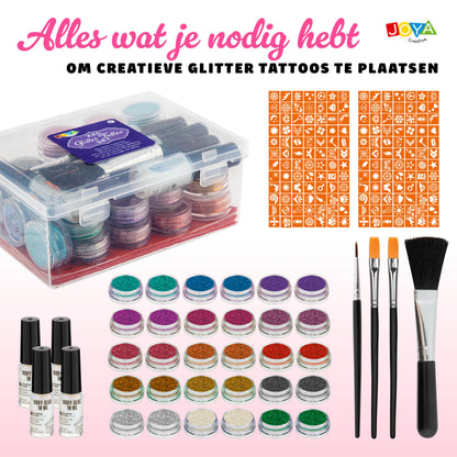 Joya Creative Set XXL de tatuajes con purpurina – Purpurina biodegradable para tatuajes de festivales, carnaval y fiestas infantiles