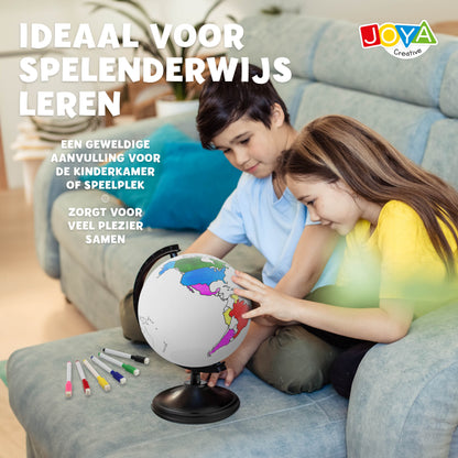 Joya Creative Wereldbol Inkleuren – Educatieve Wereldbol met Uitwisbare Markers voor Kinderen