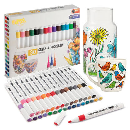 Joya Creative Porselein Stiften Set 30 Delig – Verf Stiften voor Porselein, Glas, Keramiek en DIY Decoratie