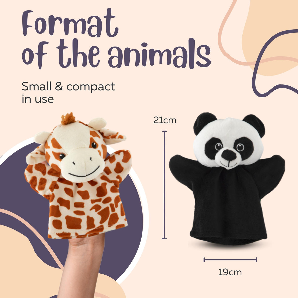 Puppet Dolls 4pcs - Hand Puppets Animals - Hand Puppet Lion, Panda, Giraffe & Elephant - Suitable for Puppet Theaters & Puppets - Joya Creative