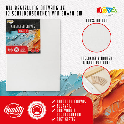 Joya Creative Lienzos para pintar 30x40 cm – Set de 12 lienzos de 100% algodón para pintura acrílica, pintura al óleo y técnicas de pintura