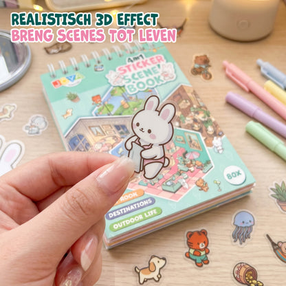 Joya Creative Libro de pegatinas 3D Scene 4 en 1 - Libro de escenas con pegatinas y 80 escenas para niños y adultos | Tapa dura con encuadernación de anillas