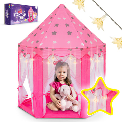 Joya Creative Princess Tent with LED Lighting - Pink Playhouse for Girls with Curtains