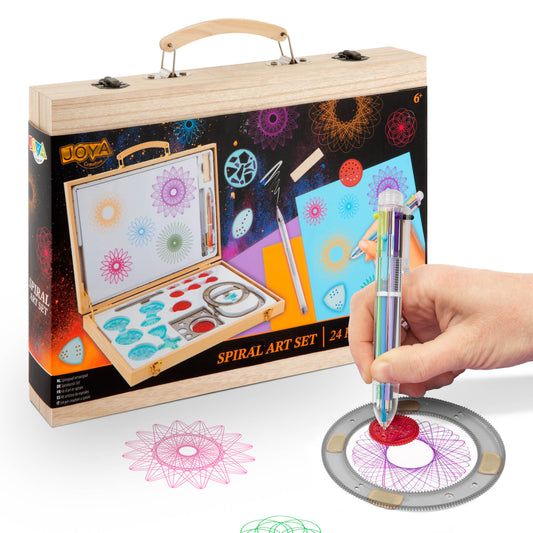 Joya Creative Spiral Art Set 24 Delig – Spirograaf Tekenpakket met Luxe Houten Tekenkoffer