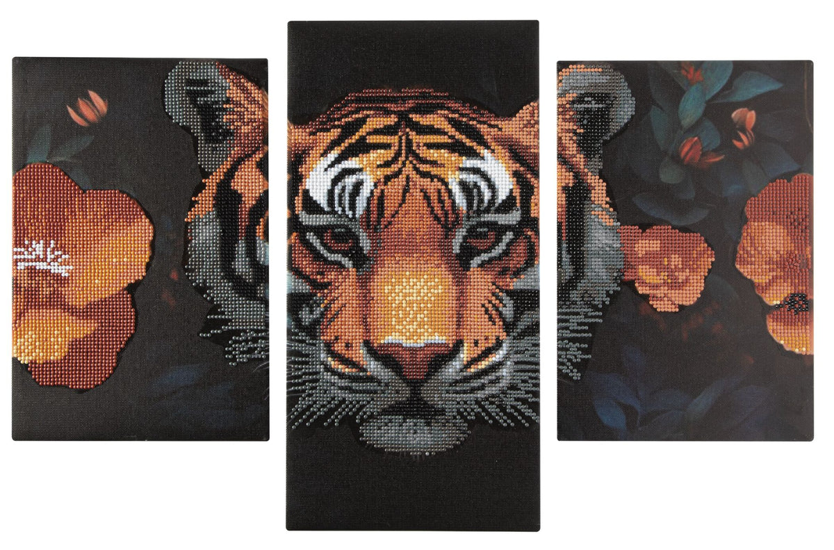 Joya Creative Diamond Painting Tijger Drieluik – DIY Diamond Painting Volwassenen met 3 Panelen en Ronde Steentjes