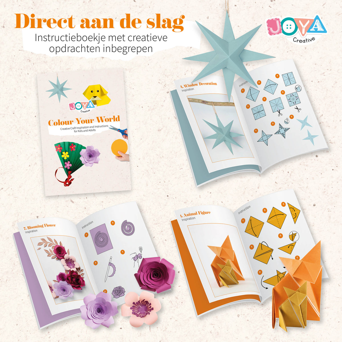 Joya Creative Cartulina de colores A4 de 100 hojas - Papel de manualidades de 200 gramos en 10 colores con libro de inspiración incluido