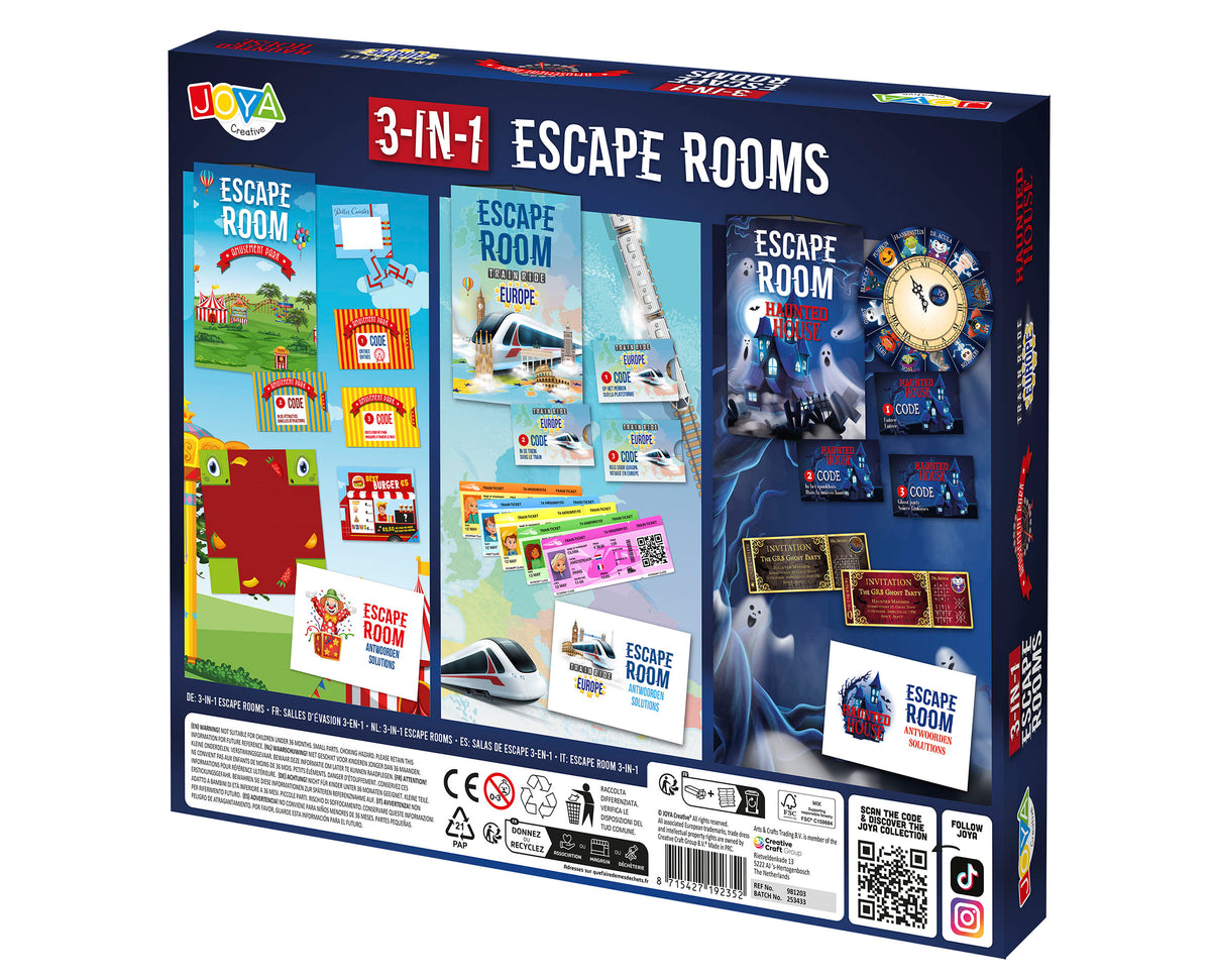 Joya Creative 3-in-1 Escape Room Game – Escape Box with 3 Adventures for the Whole Family | 2-4 Players from 8 Years Old