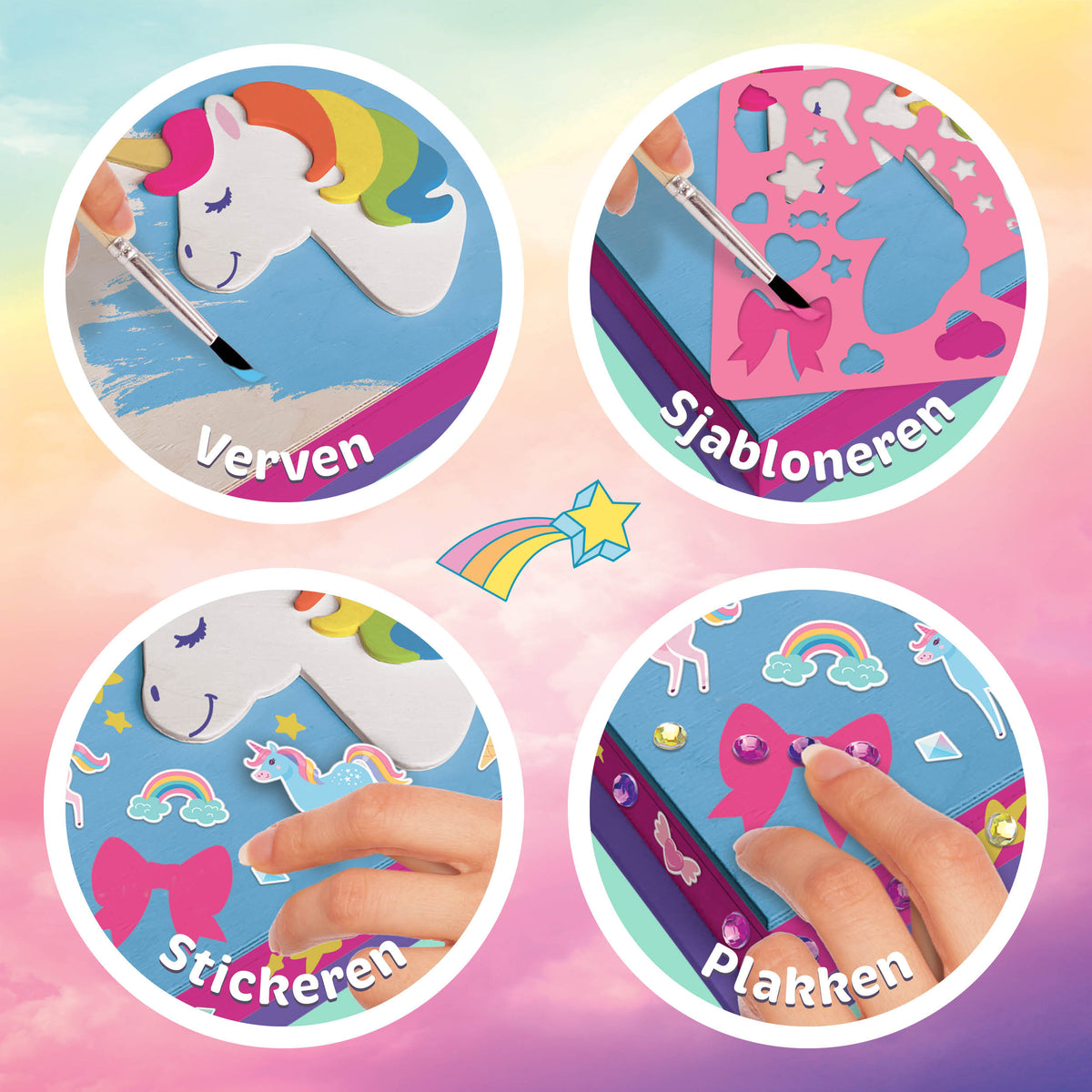 Joya Creative Kit de manualidades de unicornio 4 en 1 – Pintura, pegatinas, pixel art y decoración de joyero