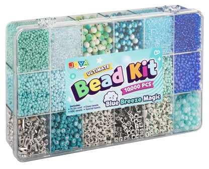 Luxury Bracelets Making Girls Bead Set 10,000pcs - Blue Breeze Magic - ABC Beads, Glass Beads and Elastic - Storage Box 27x16x4cm - Joya Creative