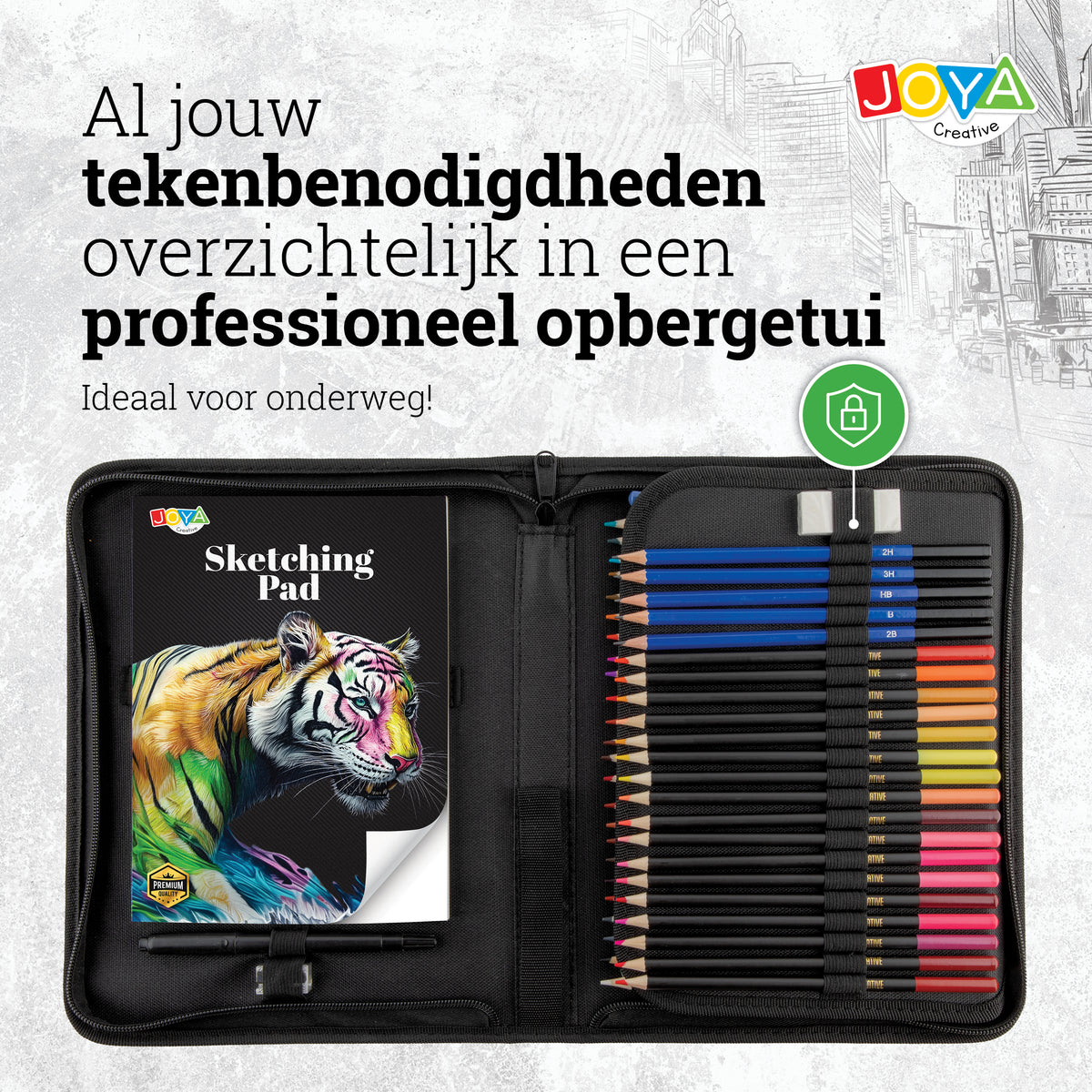 Joya Creative Set profesional de dibujo de 74 piezas – Lápices de colores, lápices de grafito y fineliners para dibujar y hacer bocetos