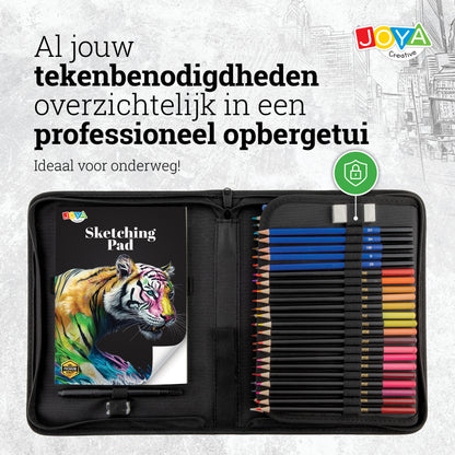 Joya Creative Set profesional de dibujo de 74 piezas – Lápices de colores, lápices de grafito y fineliners para dibujar y hacer bocetos