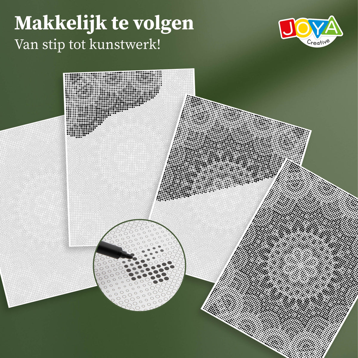 Joya Creative Mandala de pintura con puntos 40x30 cm – Cuadro de pintura con puntos para adultos, incluye 3 rotuladores finos y manual
