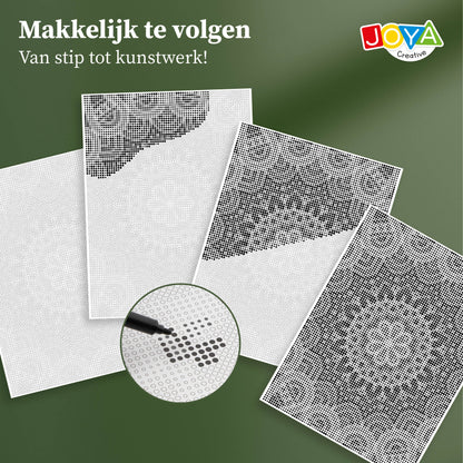 Joya Creative Mandala de pintura con puntos 40x30 cm – Cuadro de pintura con puntos para adultos, incluye 3 rotuladores finos y manual