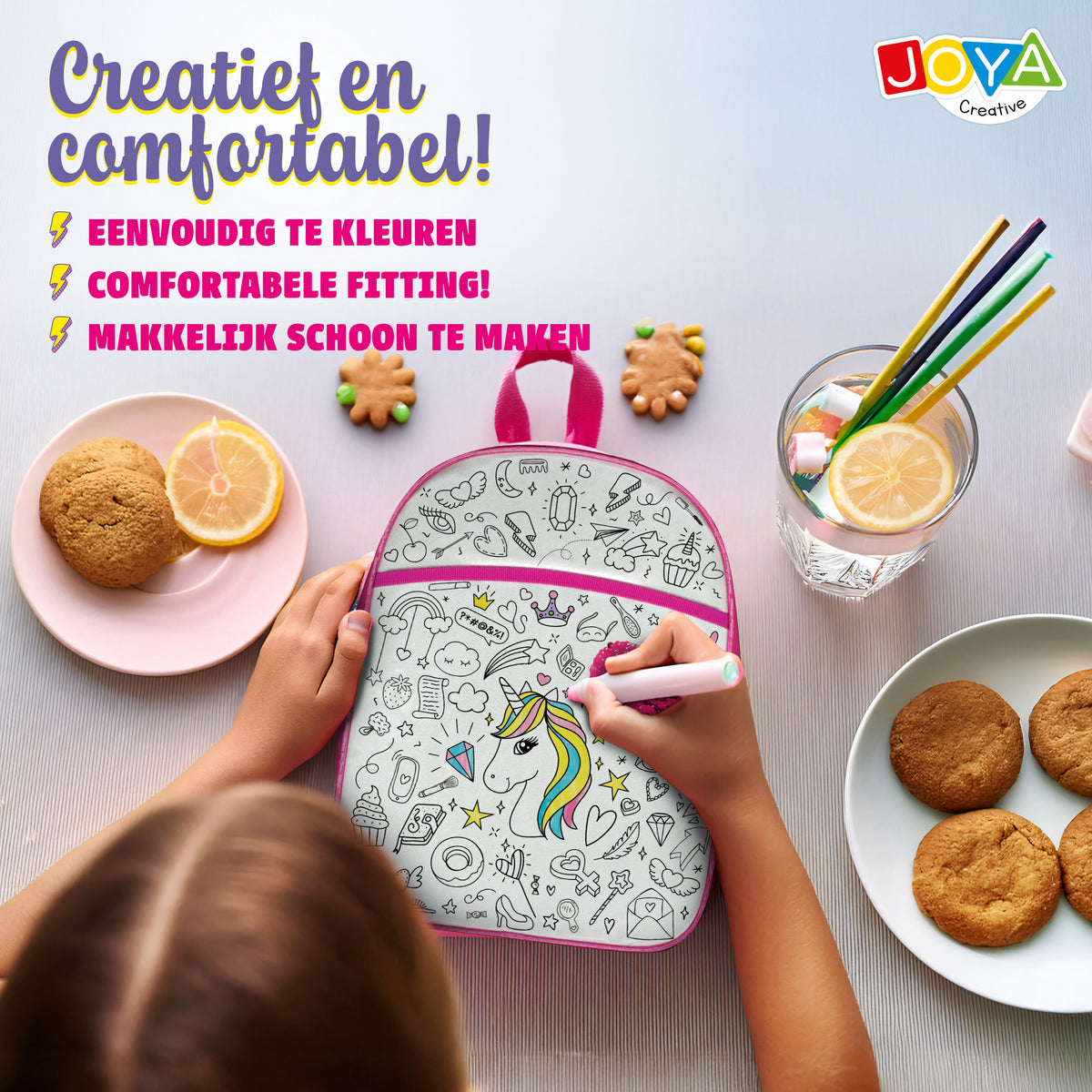 Joya Creative Mochila de unicornio para colorear – Kit de manualidades DIY con rotuladores textiles para niñas