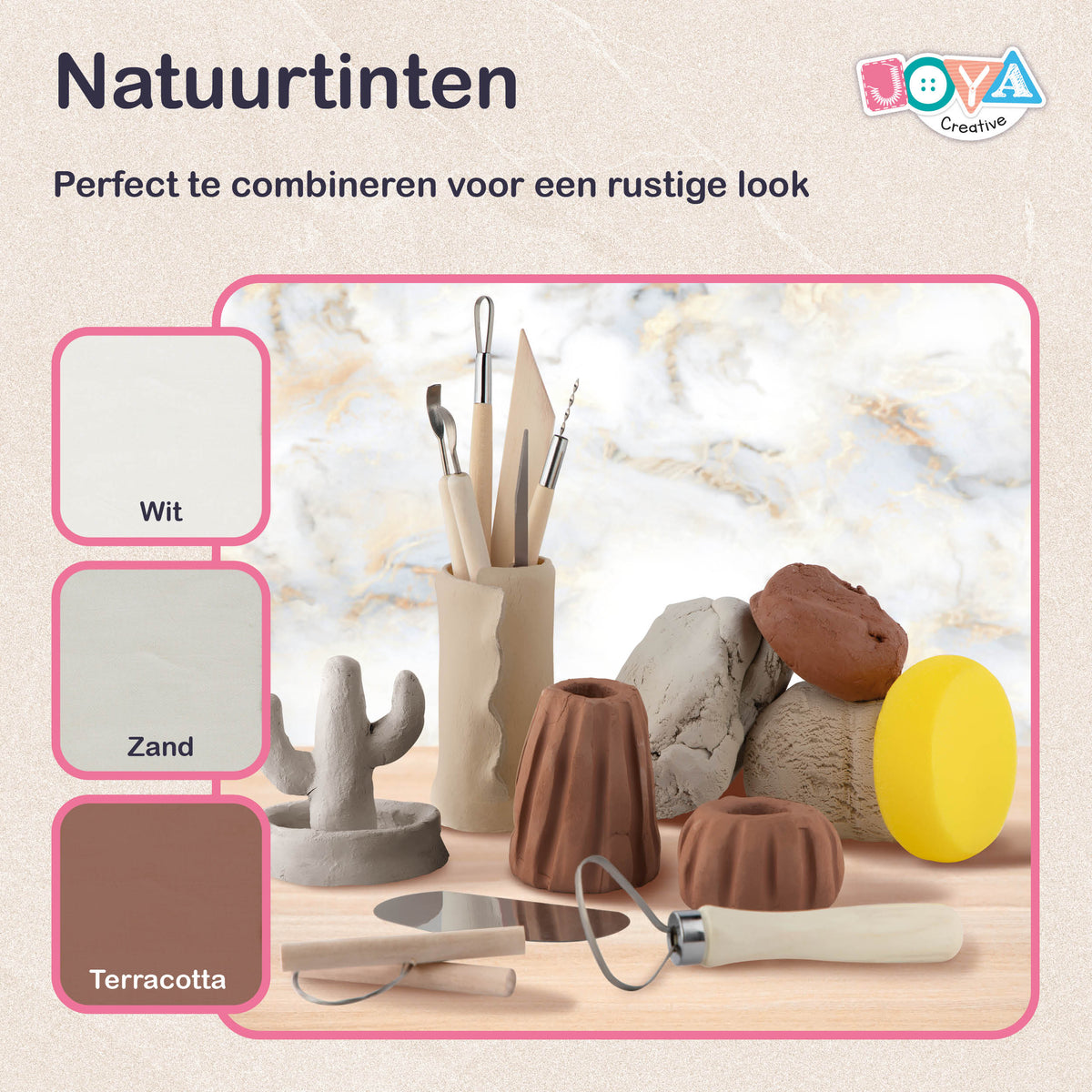 Joya Creative Set de arcilla para modelar para adultos de 13 piezas - Kit DIY de decoración del hogar con arcilla de secado al aire en tonos naturales