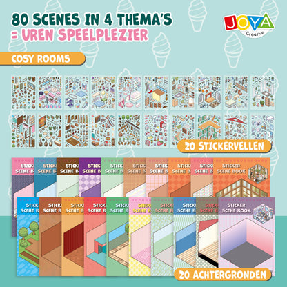 Joya Creative Libro de pegatinas 3D Scene 4 en 1 - Libro de escenas con pegatinas y 80 escenas para niños y adultos | Tapa dura con encuadernación de anillas