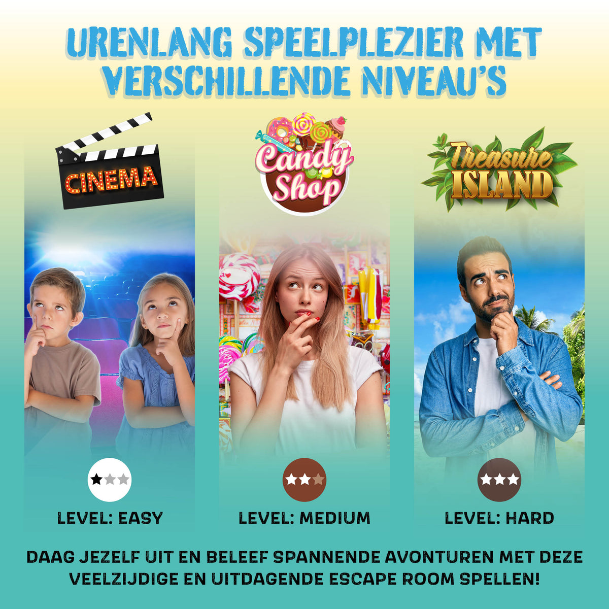 Joya Creative 3-in-1 Escape Room Spel – Gezelschapsspel met Breinbrekers en Puzzels voor het Hele Gezin