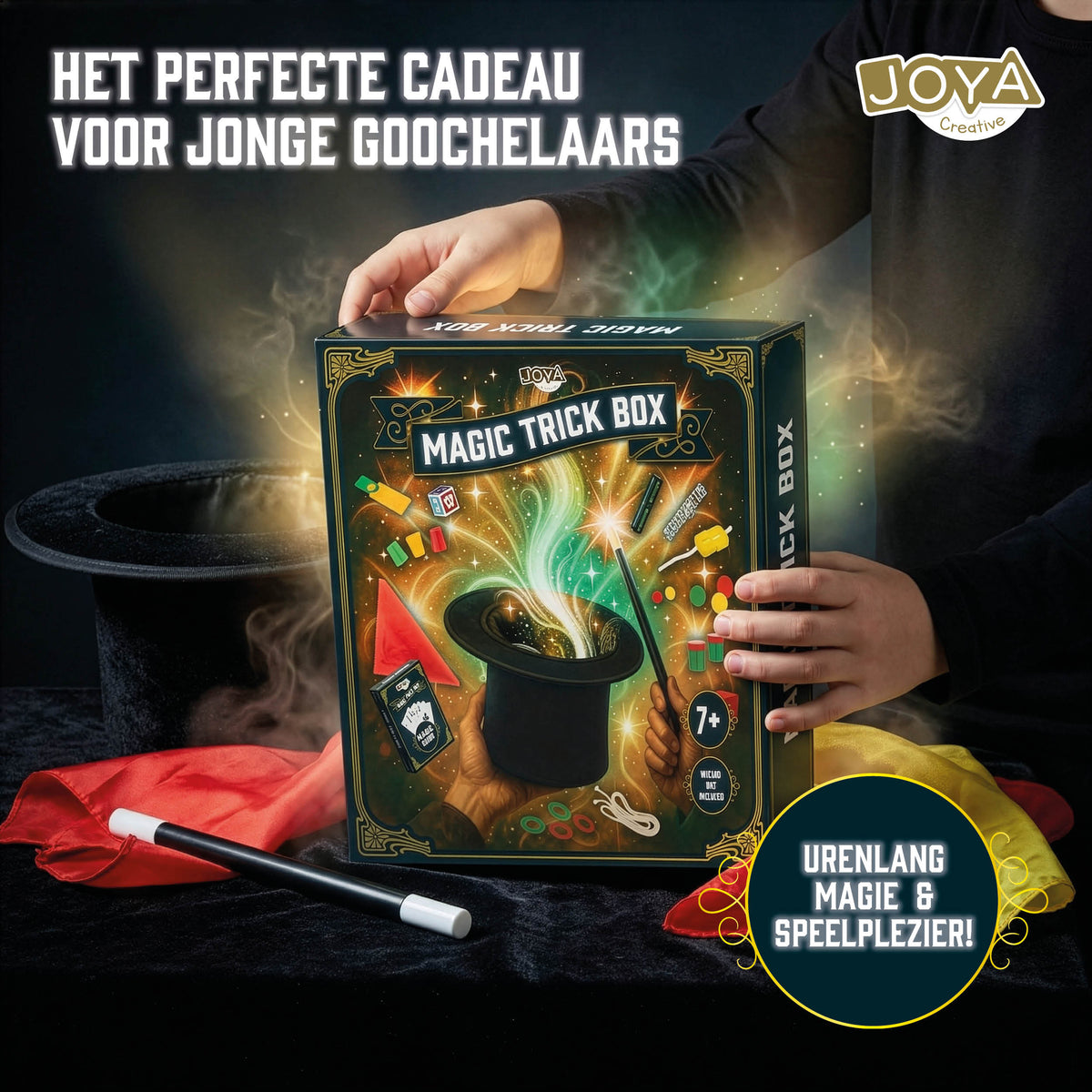 Joya Creative Caja de magia con lujoso sombrero de terciopelo - Set de magia completo para niños con libro de instrucciones incluido
