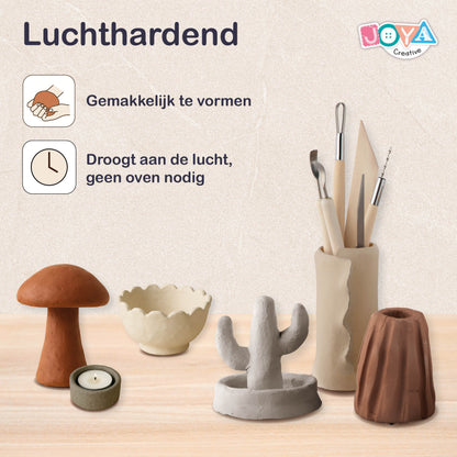 Joya Creative Set de arcilla para modelar para adultos de 13 piezas - Kit DIY de decoración del hogar con arcilla de secado al aire en tonos naturales