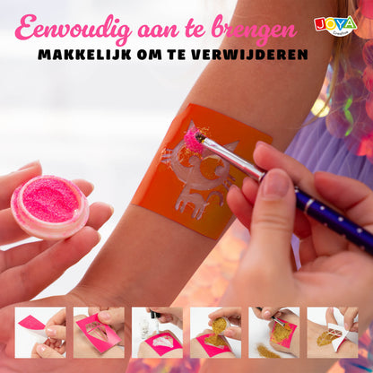 Joya Creative Set XXL de tatuajes con purpurina – Purpurina biodegradable para tatuajes de festivales, carnaval y fiestas infantiles