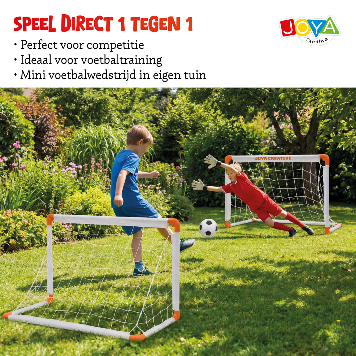 Joya Creative Set de 2 porterías de fútbol – Porterías de fútbol plegables con balón, bomba manual y bolsa de transporte para niños