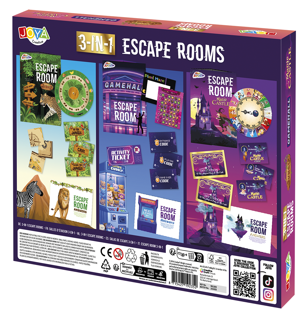 Joya Creative 3in1 Escape Room Game - Escape Box for the Whole Family - 3 Themes Jungle, Game Hall and Magic Castle - Escape Game for 2-4 Players - Brain Teaser - Escape Puzzle - From 8 Years