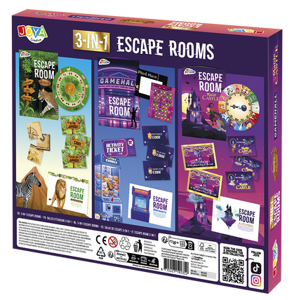 Joya Creative 3in1 Escape Room Game - Escape Box for the Whole Family - 3 Themes Jungle, Game Hall and Magic Castle - Escape Game for 2-4 Players - Brain Teaser - Escape Puzzle - From 8 Years