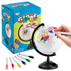 Joya Creative World Globe to Color – Educational Globe with Erasable Markers for Children