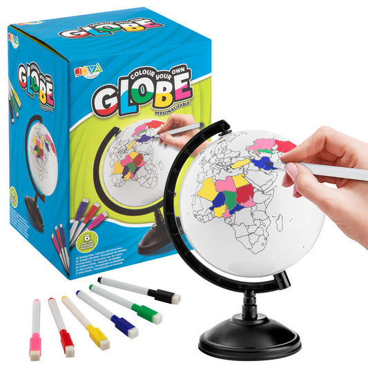 Joya Creative Wereldbol Inkleuren – Educatieve Wereldbol met Uitwisbare Markers voor Kinderen