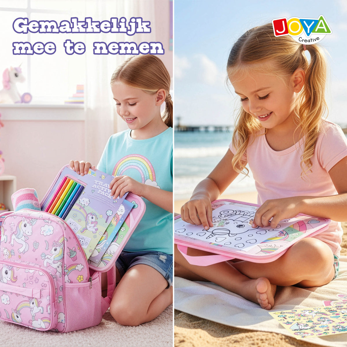 Joya Creative Juguete de viaje de unicornio para niñas - Libro para colorear, pegatinas y rotuladores para el trayecto y las vacaciones