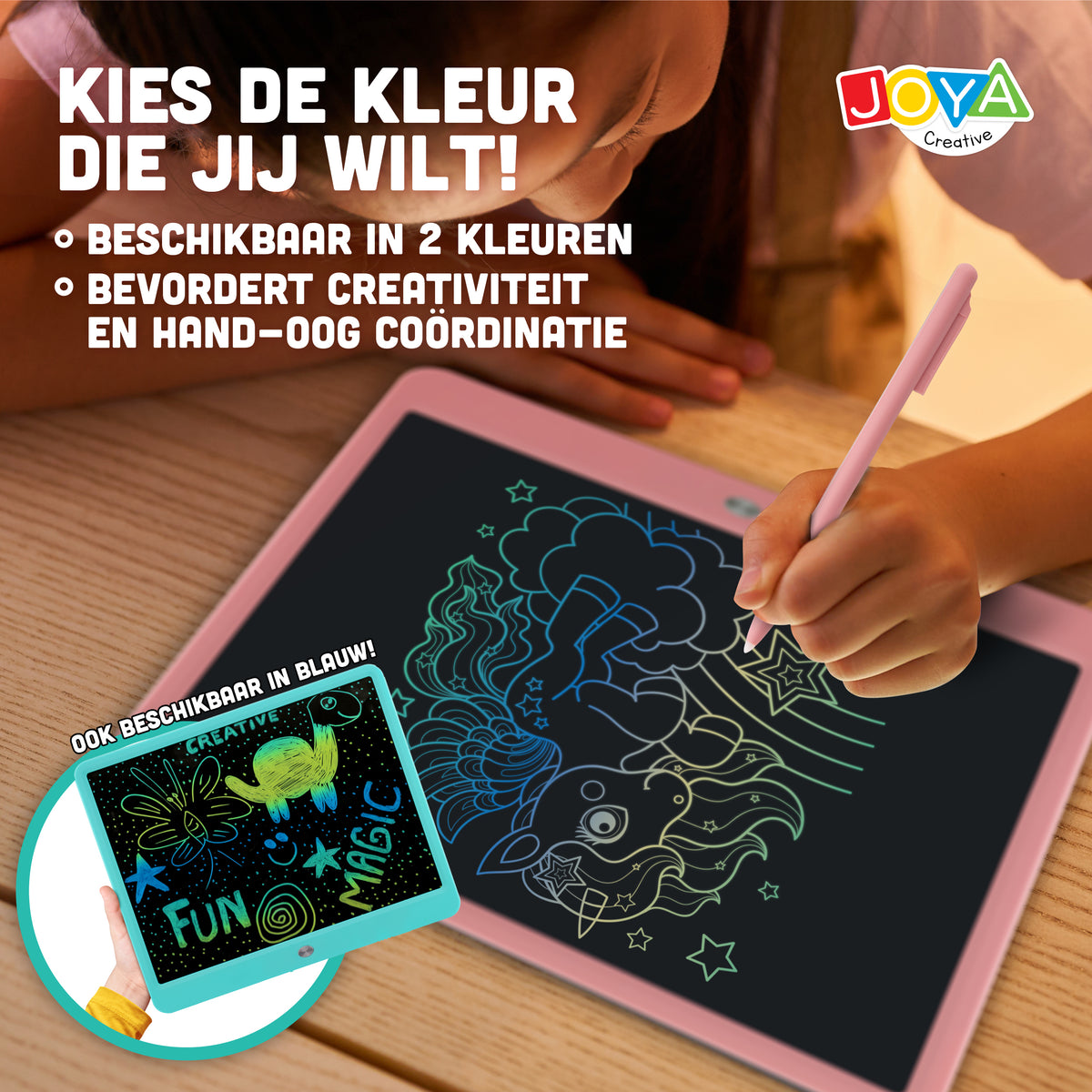 Joya Creative Pizarra de dibujo digital rosa de 15 pulgadas – Tableta de dibujo LCD para niños con función de borrado
