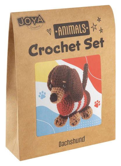 Joya Creative Kit de ganchillo de animales de 4 piezas – Set completo de amigurumi con león, perro, unicornio y oso para principiantes
