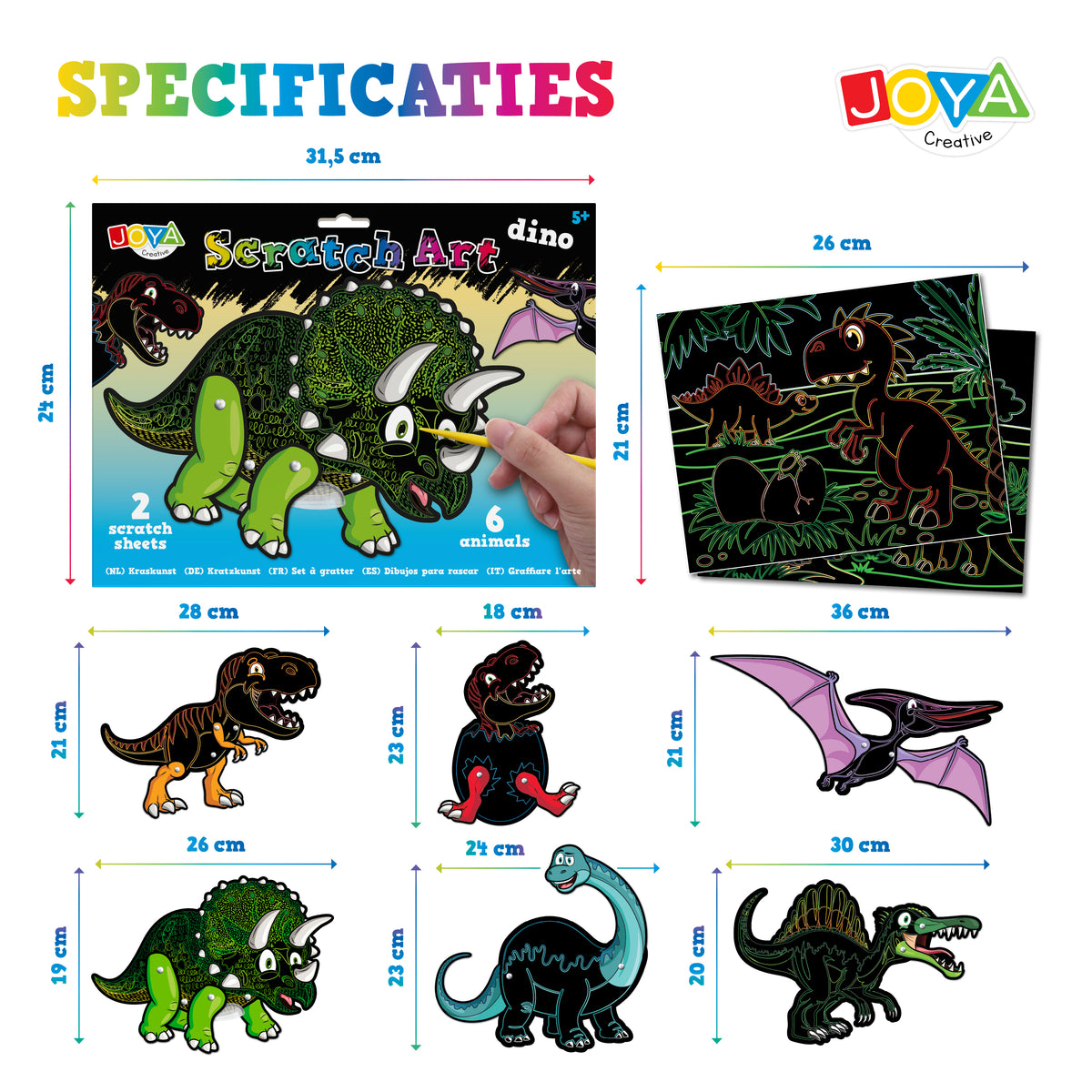 Joya Creative Set Dino Scratch Art - Libro para rascar para niños con dinosaurios, dibujos para rascar y mágicos efectos de arcoíris