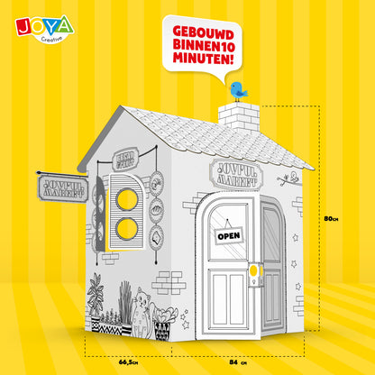 Joya Creative Construye tu propio supermercado – Casita de cartón de tamaño real para construir, colorear y jugar con 6 rotuladores