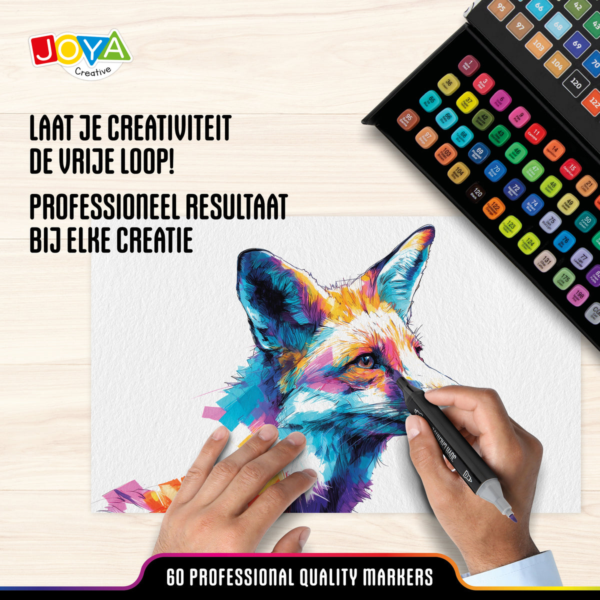 Joya Creative Set de 60 Twinmarkers - Rotuladores con alcohol para adultos y niños - Rotuladores de doble cara con lujoso maletín de almacenamiento