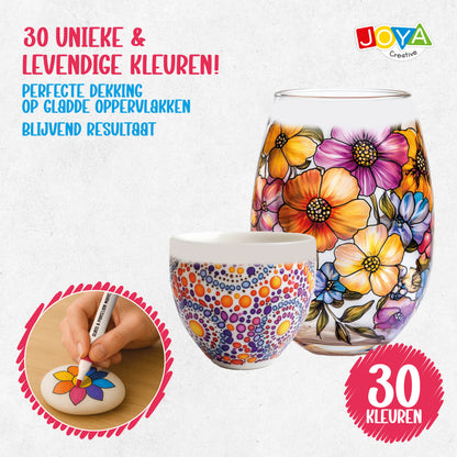 Joya Creative Porselein Stiften Set 30 Delig – Verf Stiften voor Porselein, Glas, Keramiek en DIY Decoratie
