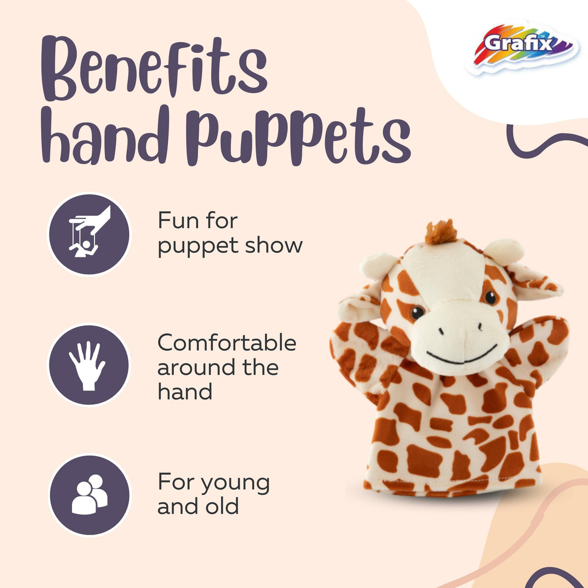 Puppet Dolls 4pcs - Hand Puppets Animals - Hand Puppet Lion, Panda, Giraffe & Elephant - Suitable for Puppet Theaters & Puppets - Joya Creative