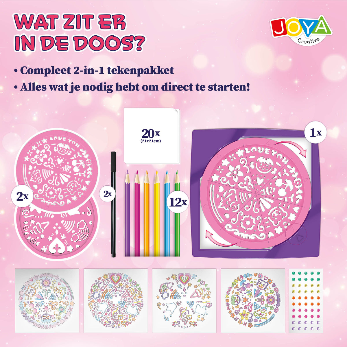 Joya Creative Diseñador de mandalas 2 en 1 – Kit para dibujar mandalas con plantillas, lápices de colores y rotuladores finos