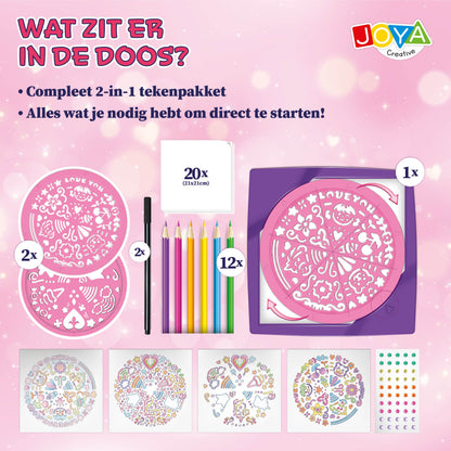 Joya Creative Diseñador de mandalas 2 en 1 – Kit para dibujar mandalas con plantillas, lápices de colores y rotuladores finos