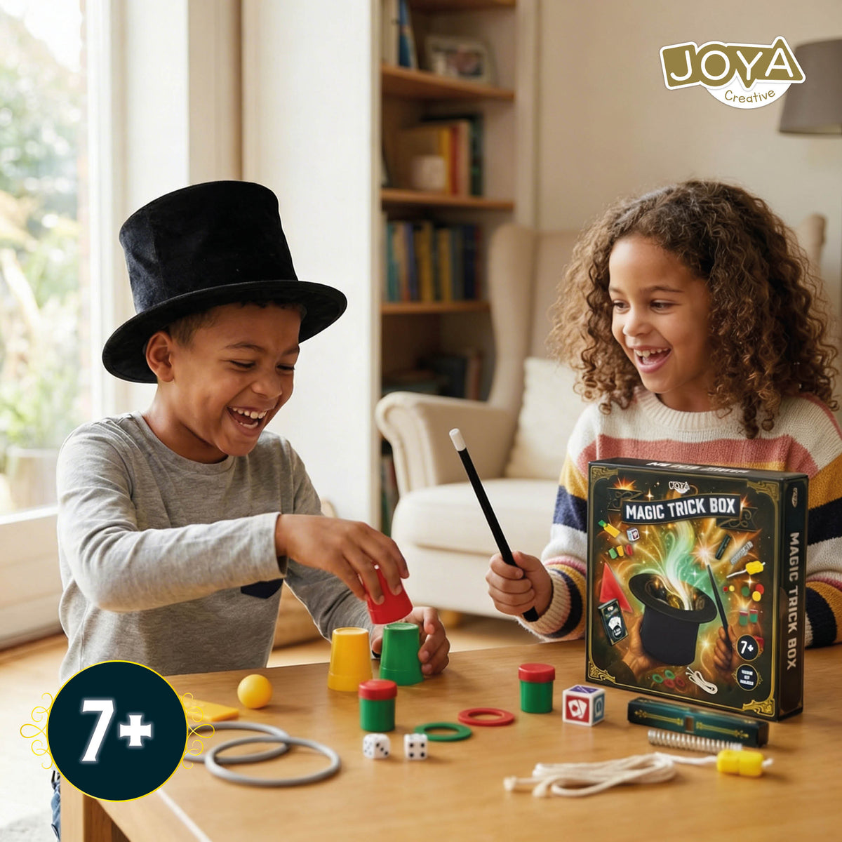 Joya Creative Caja de magia con lujoso sombrero de terciopelo - Set de magia completo para niños con libro de instrucciones incluido