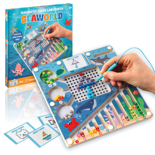 Magnetisch Doolhof - Seaworld - Montessori Speelgoed van Hout - Activiteitenbord - Motoriek Spel - Educatief Magnetisch Speelgoed - Voor in de Auto en Onderweg - Jongens en Meisjes Speelgoed 3, 4, 5, 6 Jaar - Joya Creative