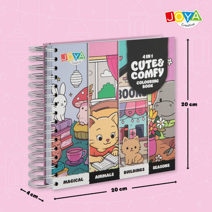 Joya Creative Cute Comfy Colouring Book 4-in-1 – 164 Kleurplaten voor Volwassenen en Kinderen met Magical Animals, Buildings & Seasons