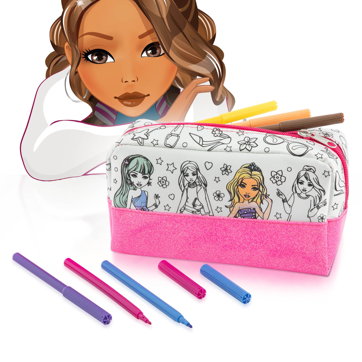 Joya Creative Decora tu propio estuche Besties – Kit de manualidades DIY con rotuladores textiles para niñas
