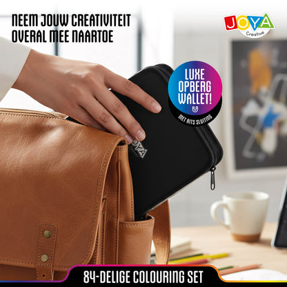 Joya Creative Set de rotuladores creativos de 84 piezas - Twinmarkers, rotuladores de pincel, fineliners y bolígrafos de gel en una lujosa cartera de almacenamiento